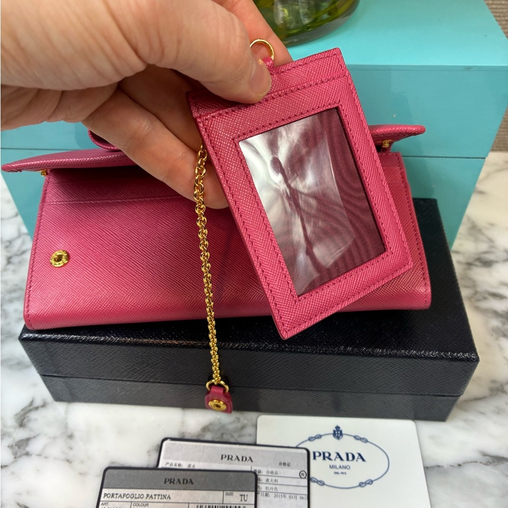 Prada Peonia Pink Saffiano Leather Bow Snap Wallet - NWT Authentic w/ Box - Picture 12 of 15